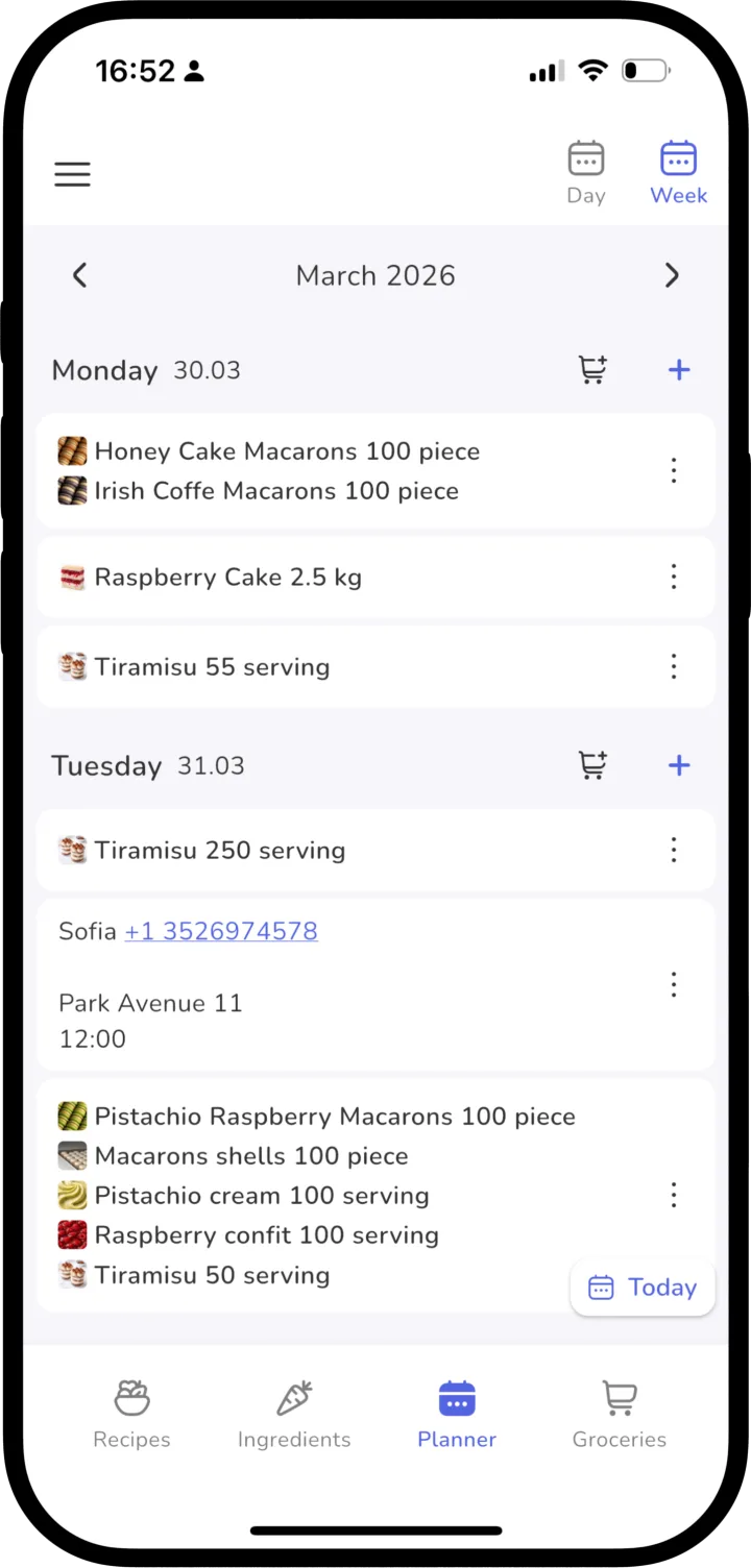 Cookara app – meal planning