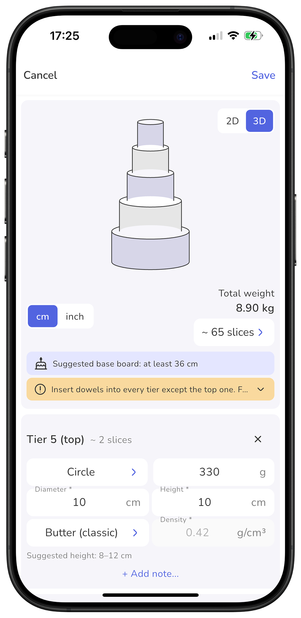 App de Cookara – planificación de pasteles de pisos
