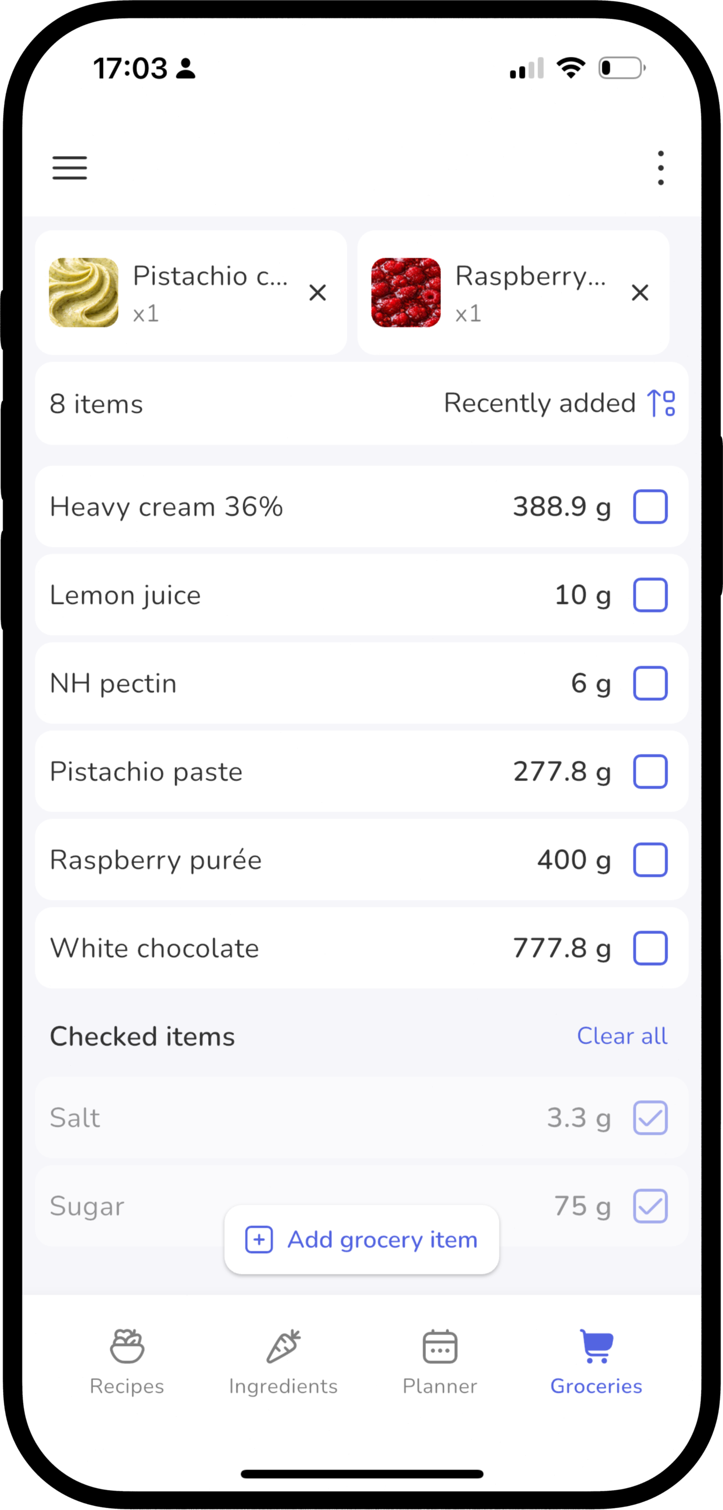 Cookara-app – boodschappenlijst